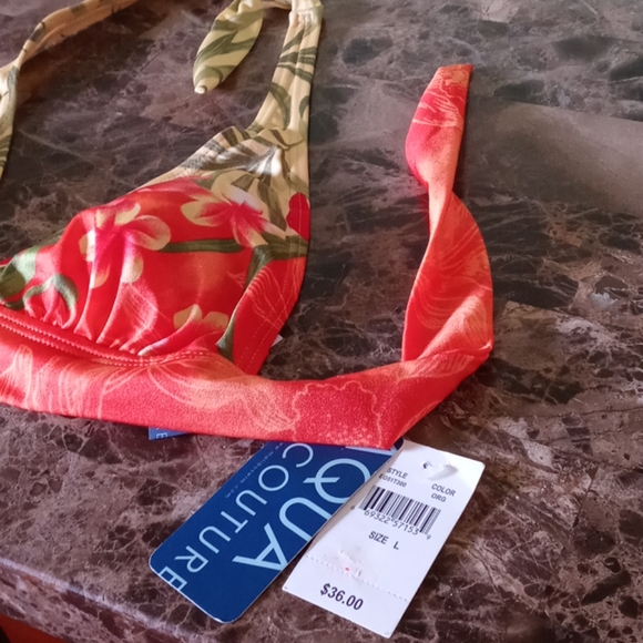 Aqua Couture Orange Tropical Pattern Bikini Top Women’s Size Large - Picture 6 of 7